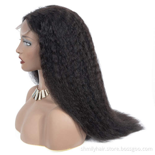 Wholesale Pre Plucked Cambodian Virgin Hair Wig Lace Front Natural Hairline Kinky Straight Human Hair 4*4 Closure Lace Front Wig